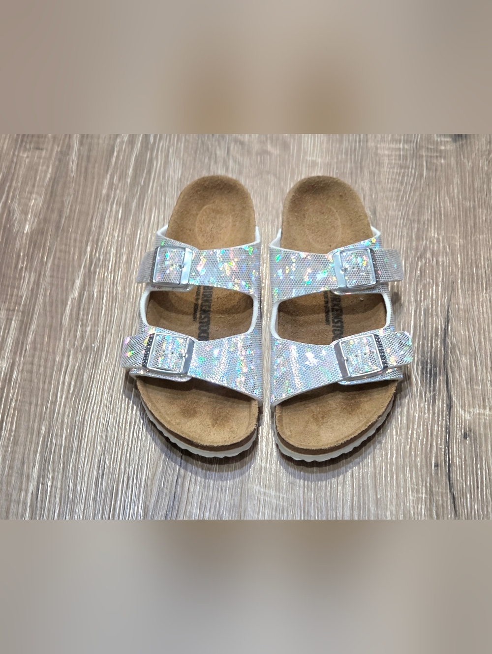 Birkenstock Arizona Kids Cosmic Glitter Silver Sandals Slides Size 31/US 13-13.5